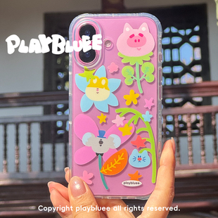 PlayBluee 原创小动物春日花花磨砂手机壳适用于苹果17华为磁吸