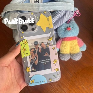 PlayBluee 原創(chuàng)星星圍繞照片半透明磨砂手機(jī)殼適用于17pro16華為