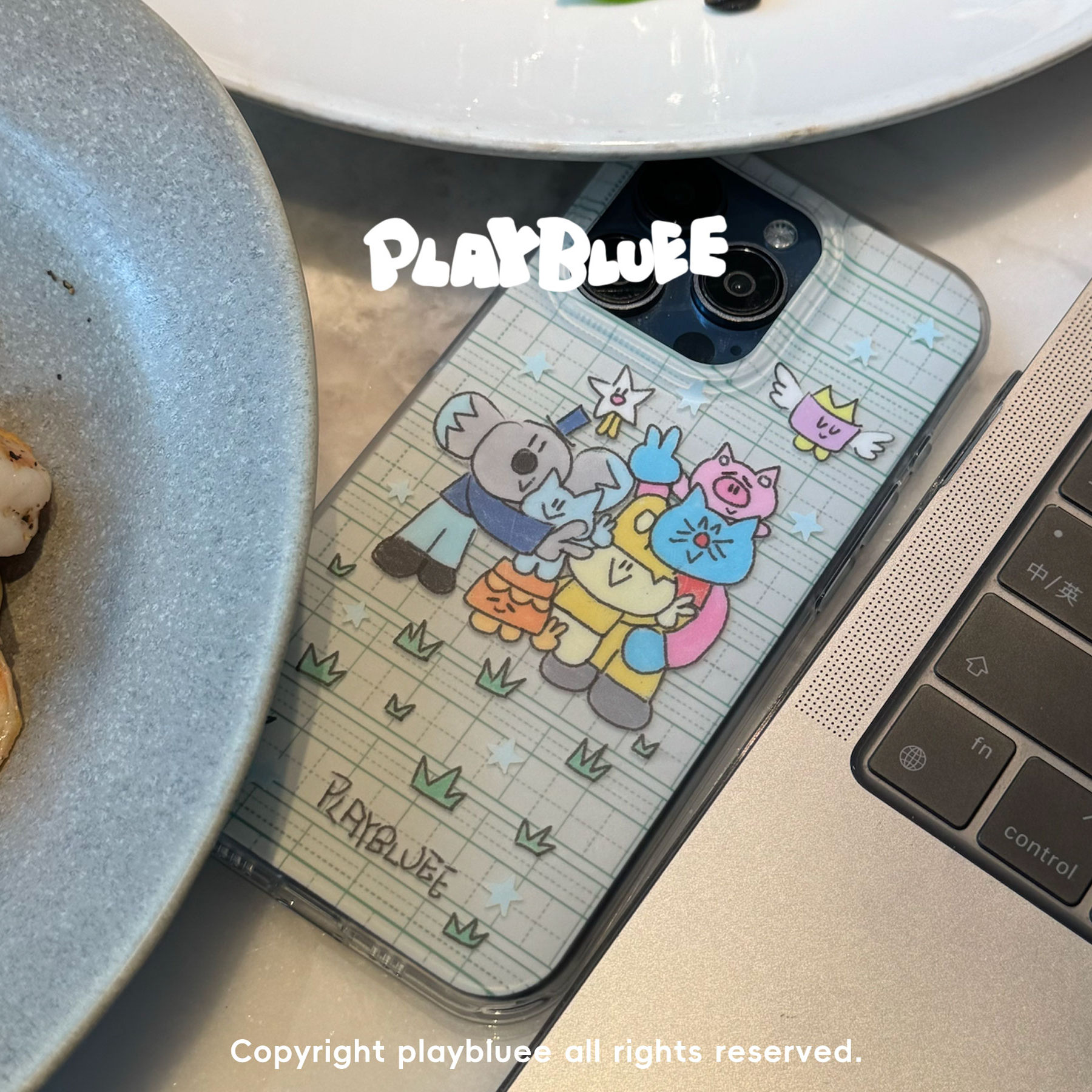 PlayBluee 原创田字格涂鸦大合照双层磨砂手机壳适用于苹果16