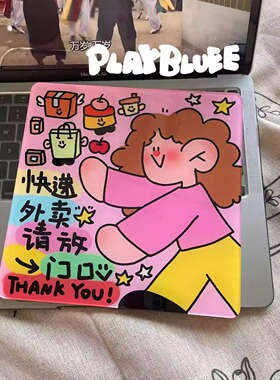 PlayBluee 原创爆炸头女孩亚克力提示牌快递外卖放门口可爱装饰