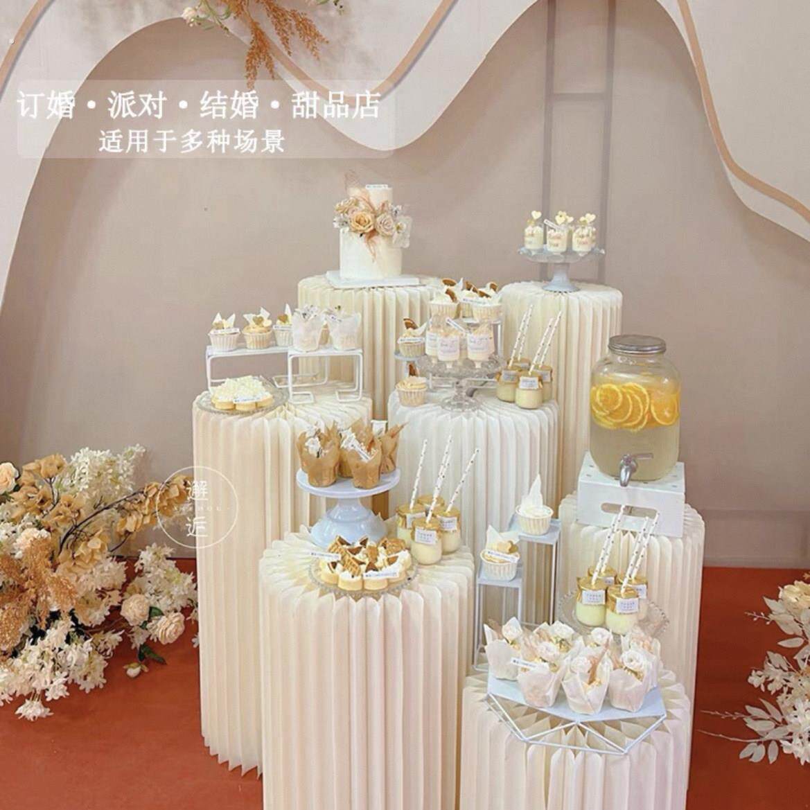 折叠甜品台摆件婚庆道具罗马柱路引圆柱立柱婚礼橱窗折纸装饰柱子