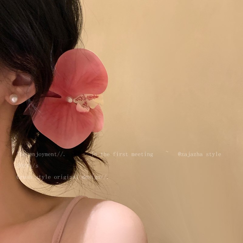 纯欲风蝴蝶兰花朵珍珠发夹女海边度假头饰易梦玲同款配饰精致发饰