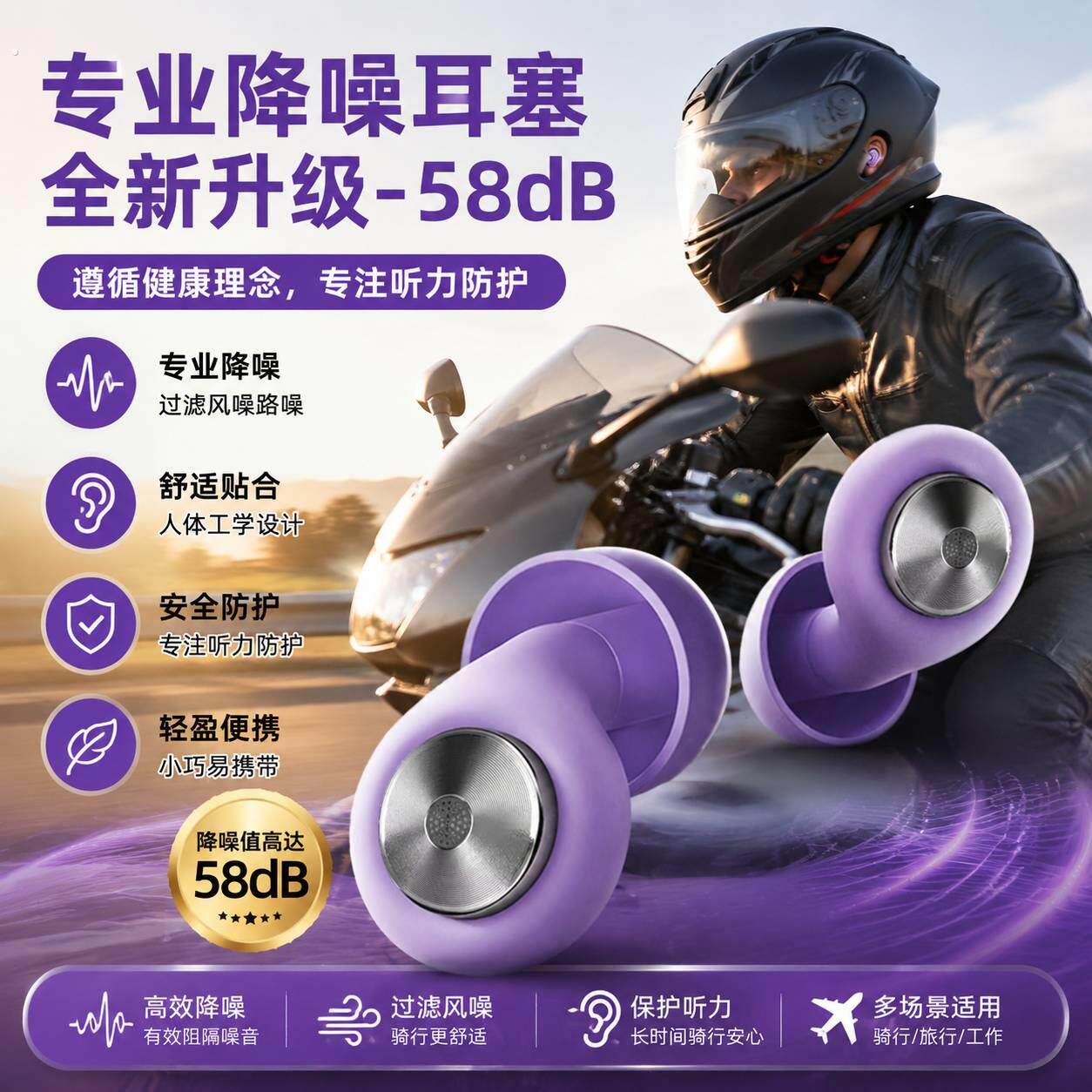 摩托车骑行降噪耳塞降风噪防风隔音专用不伤耳赛车超强静音防噪音