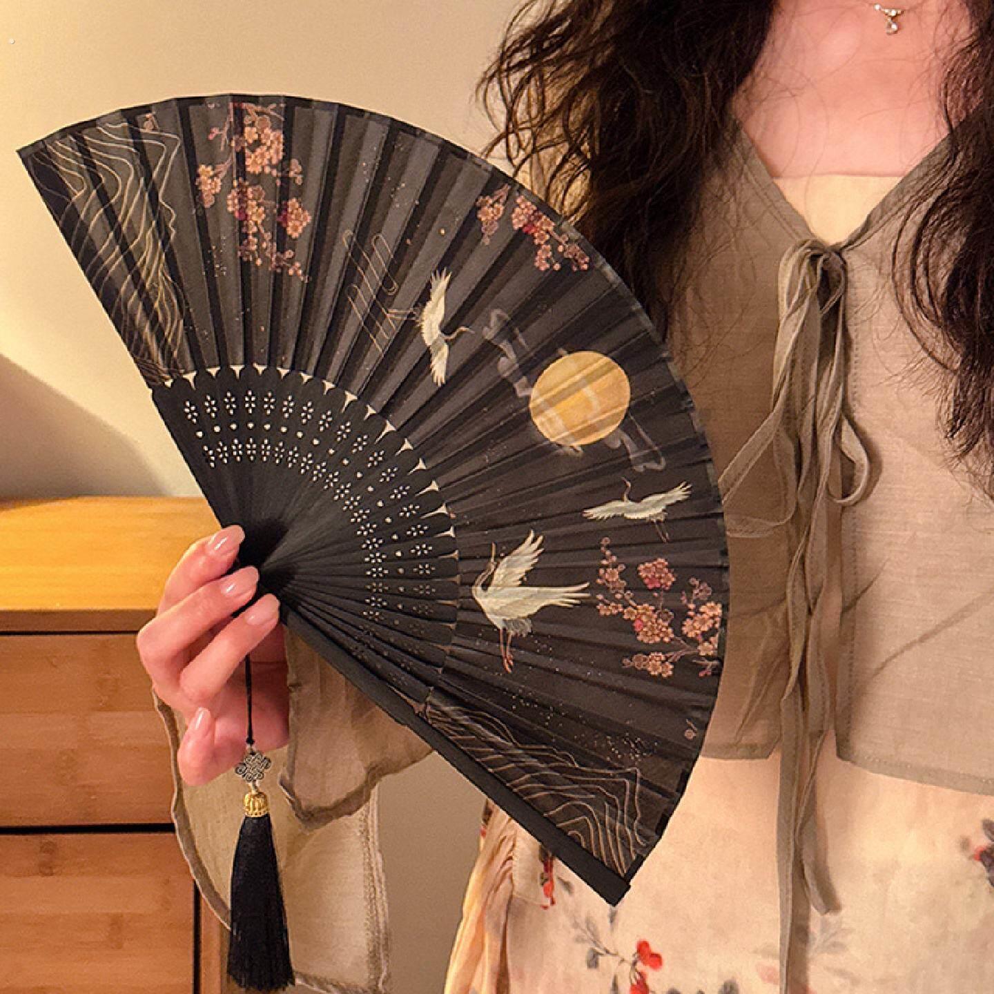 新中式折扇古风折叠扇子夏天旗袍汉服随身可携式汉服国风折扇女竹