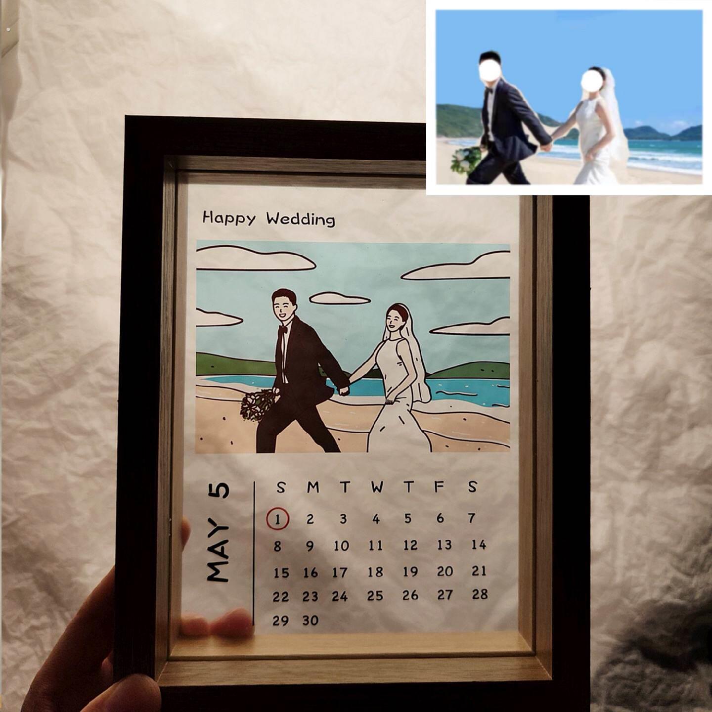 手绘定制透明相框闺蜜领证结婚周年纪念日情侣医师节毕业生日礼物