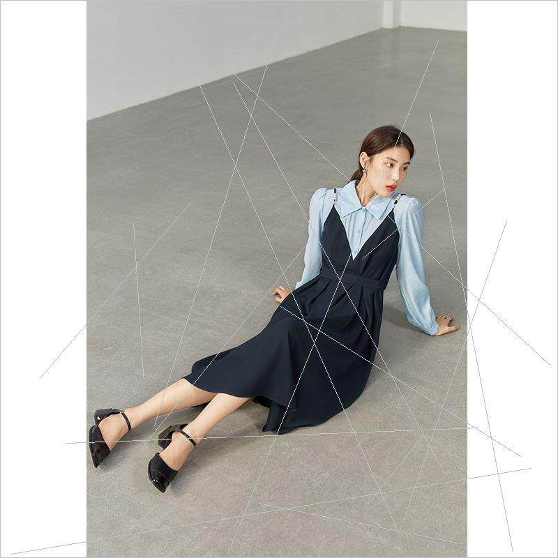 独束学院女装拼接假两件连衣裙字秋季新款微胖大码风气质女裙怎么看?