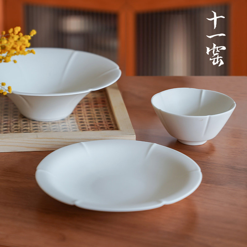 景德镇十一窑唐花海棠宋式美学餐具花口高白瓷中式面碗餐盘碟女士,餐饮具,碗,淘宝优惠券,粉丝福利购,淘宝优惠卷