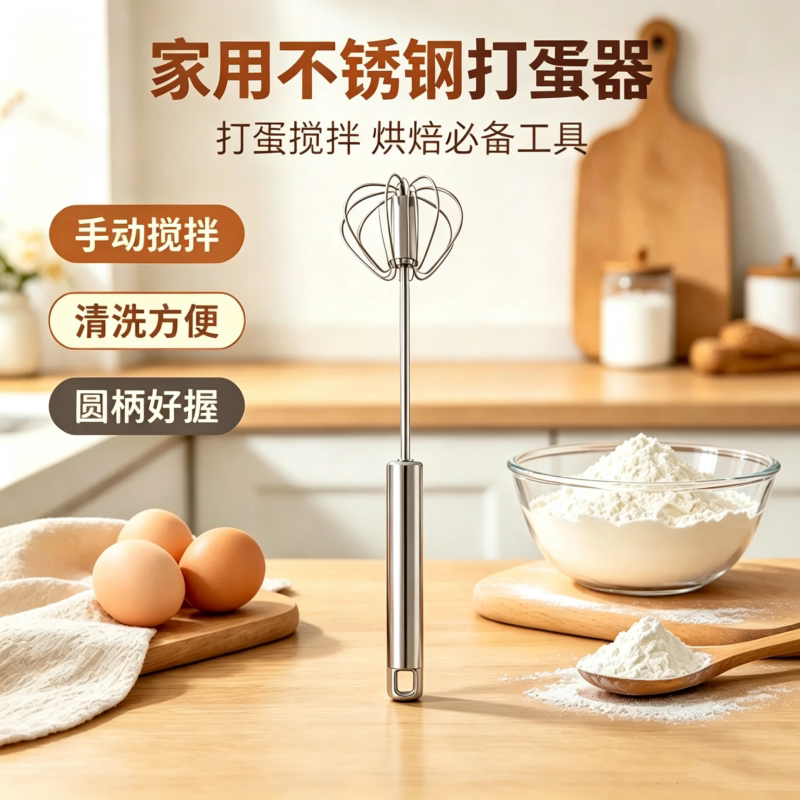 不锈钢打蛋器手动款家用按压式旋转半自动搅拌器烘焙打发奶油工具