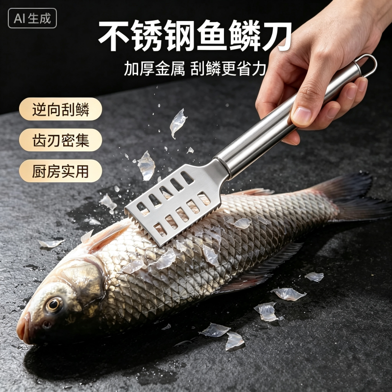 鱼鳞刨刮鱼神器多功能不锈钢家用去鳞器杀鱼工具厨房用品去鳞刀刷