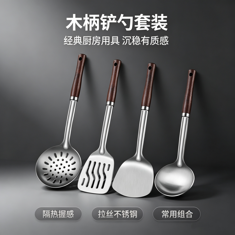 不锈钢防烫锅铲漏勺子汤勺煎铲饭勺炒菜锅铲子厨房家用品厨具大全