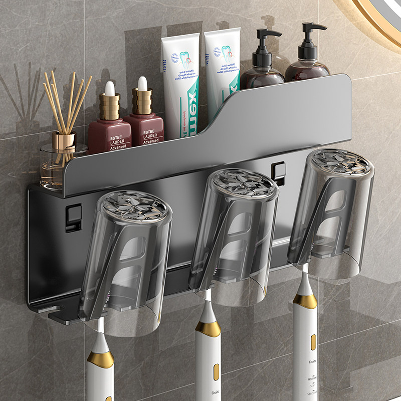 卫生间牙刷置物架免打孔高级感壁挂式电动牙刷杯家庭漱口杯收纳架