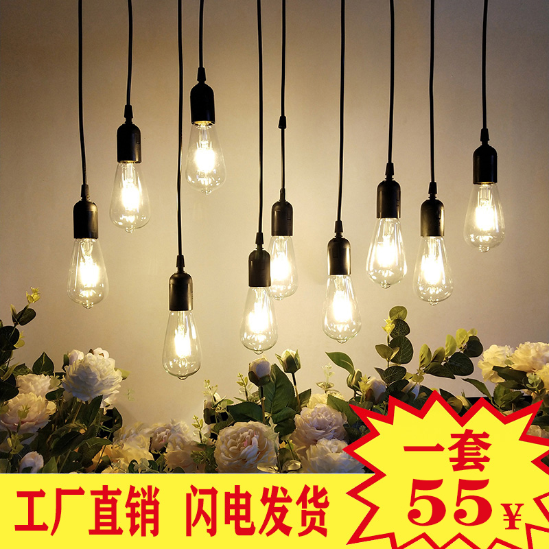婚庆道具复古爱迪生吊灯钨丝灯泡婚礼展台吊顶装饰橱窗布置串挂灯