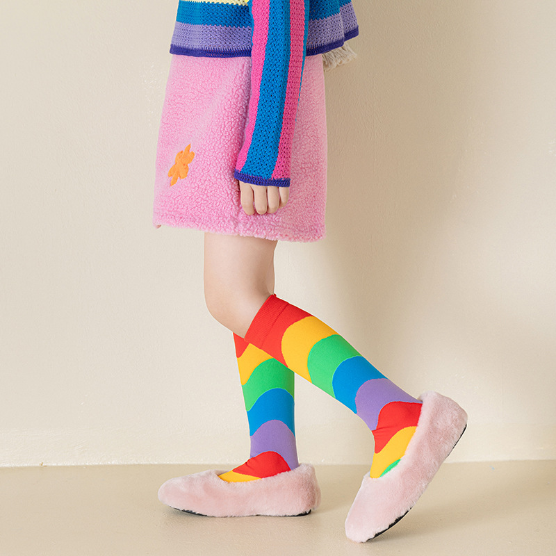 彩虹条纹欧美儿童袜子女童长筒