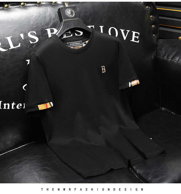 轻奢欧洲站男士短袖t恤时尚潮流夏季2023新款韩版修身男半袖上衣