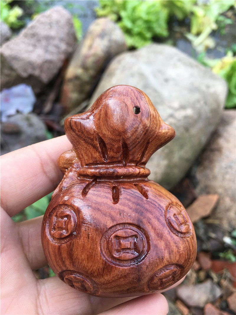 老挝黄花梨雕刻手4把件 福钱袋 酸枝木雕工艺品 u红木文玩把玩小