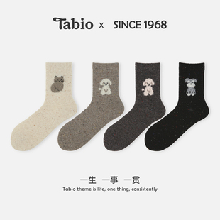 Tabio猫咪小狗袜子女秋冬舒适百搭羊毛袜可爱卡通中筒袜日系潮袜