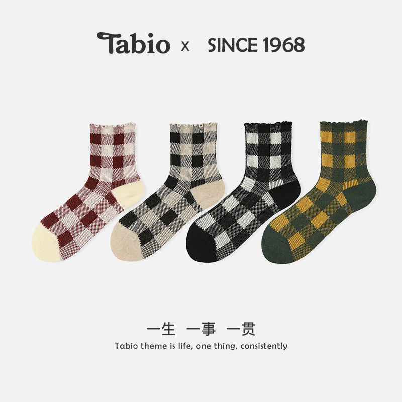 Tabio英伦格纹袜子女2双高弹不勒