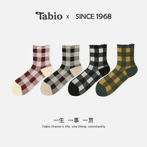 Tabio英伦格纹袜子女2双高弹不勒