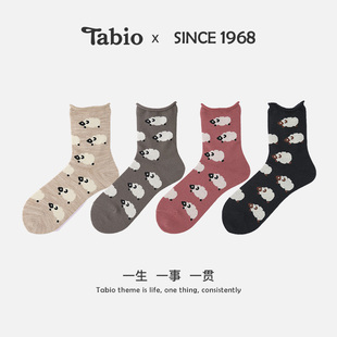 女士袜子 Tabio袜子女绵羊图案可爱ins潮日系卷边袜口中筒袜夏季
