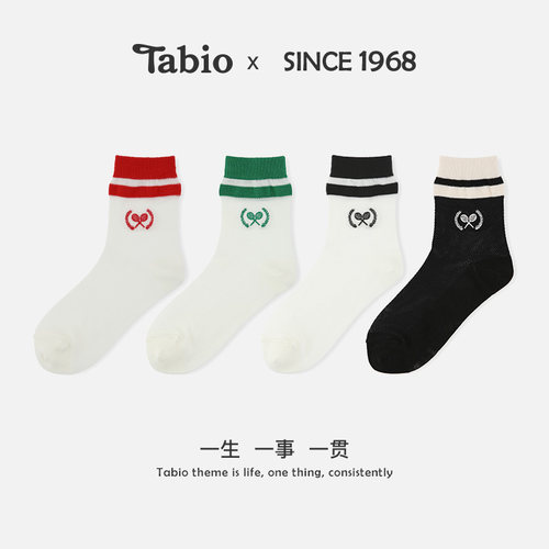 Tabio网球拍刺绣儿童袜子男女
