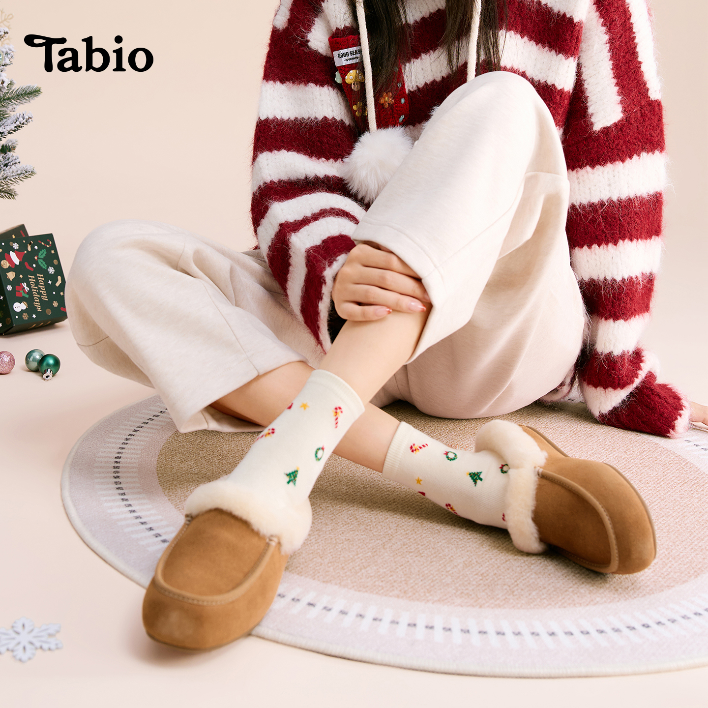 Tabio圣诞袜子女保暖透气吸湿