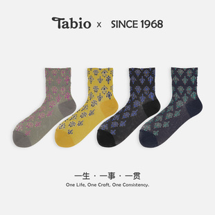 Tabio几何菱形袜子女秋冬复古民族风设计文艺百搭潮袜金葱中筒袜