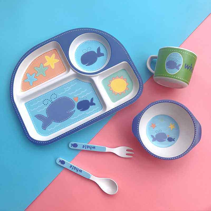 儿童餐具套装 幼儿园宝宝餐具小孩子吃饭分格竹纤维餐盘卡通饭碗