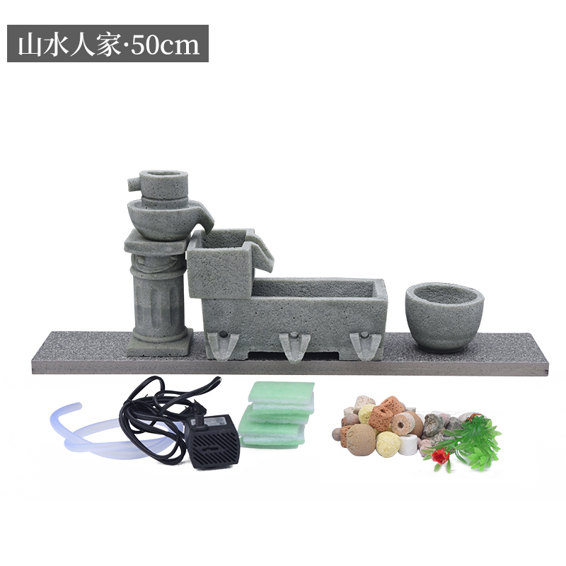 增氧器养鱼过滤器美式乡村室外庭院石槽陶瓷鱼缸流水造景招财摆i.