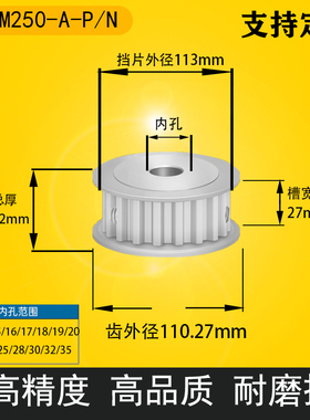 S5M70齿 两面平同步轮 槽宽27 AF型 同步皮带轮齿轮铝70S5M250-A
