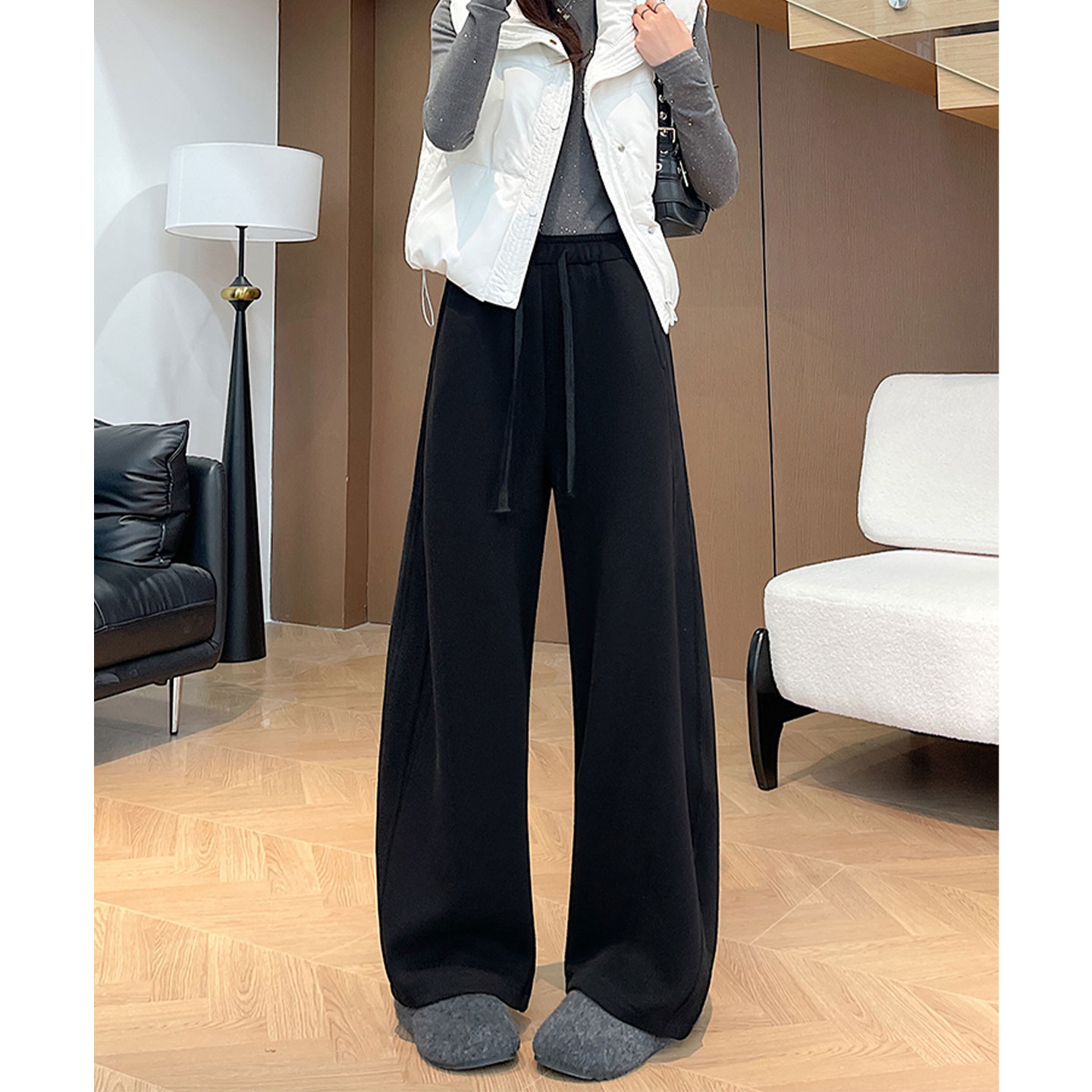 【赠运费险】黑色弯刀裤女冬加绒