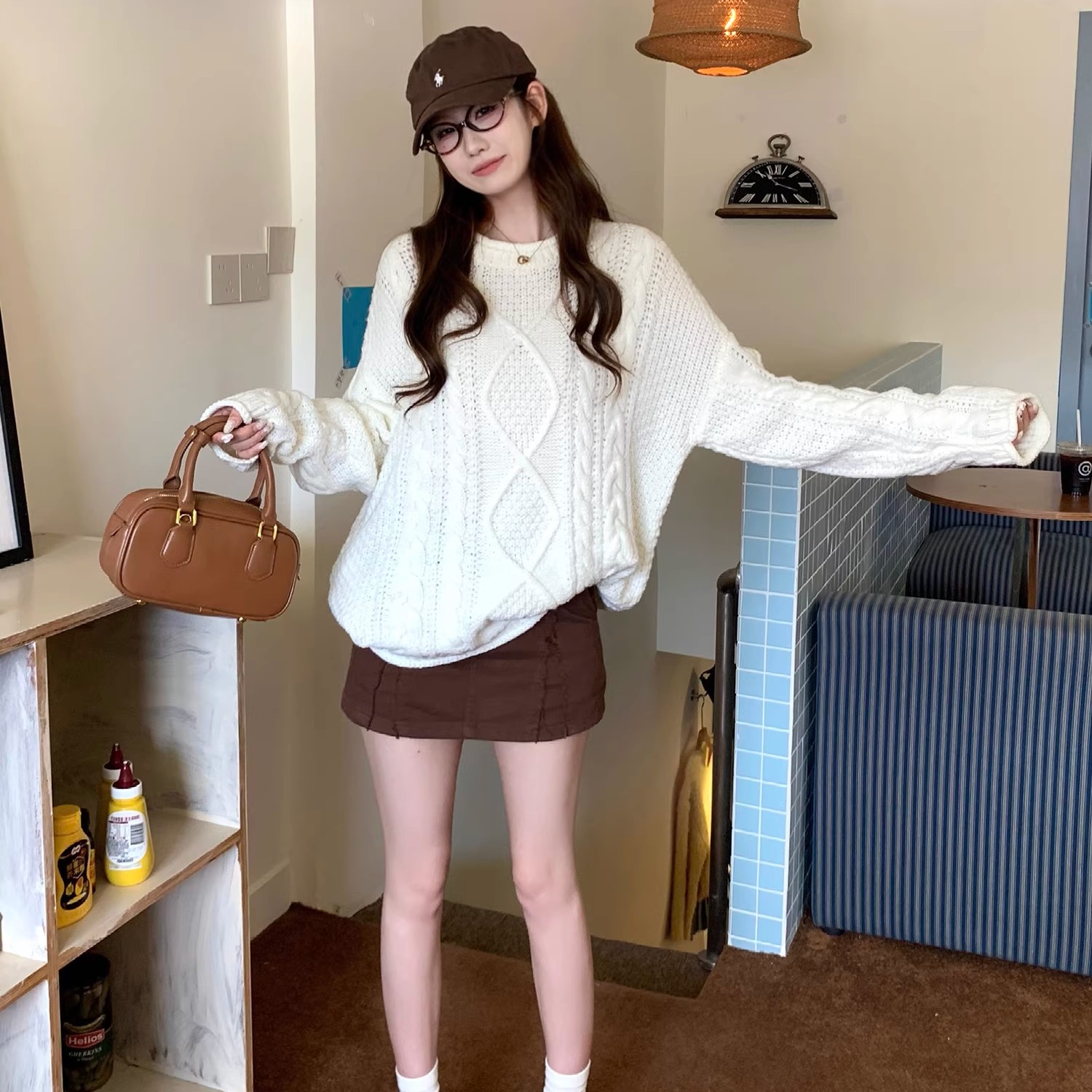 高级感套头麻花白色毛衣女巨好看