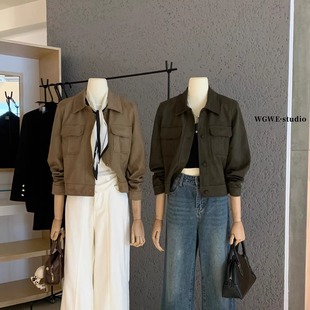 美式飞行员麂皮短外套女秋冬韩系复古休闲巨好看的翻领夹克上衣潮