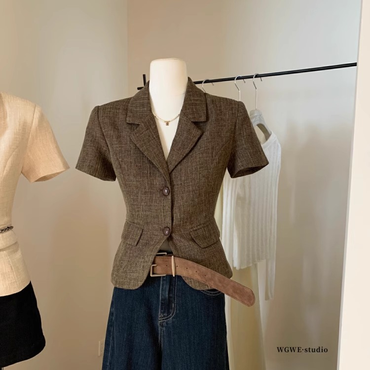 古着老钱风银丝闪闪短袖西装外套