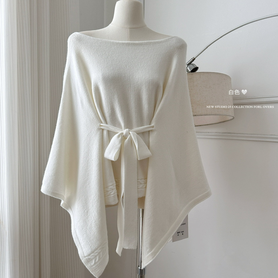 千金风针织绑带斗篷披肩女秋冬