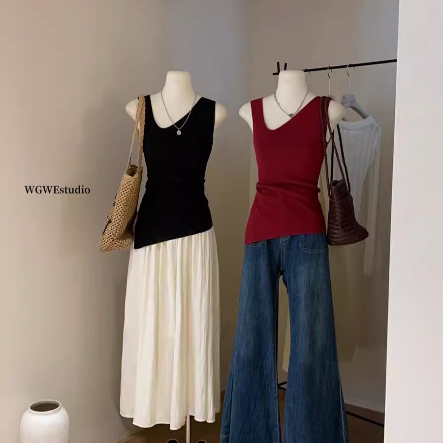 开叉针织吊带背心显瘦打底衫秋