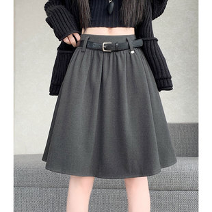 灰色毛呢花苞半身裙女秋超好看冬装 减龄遮胯伞裙高腰百搭a字裙子