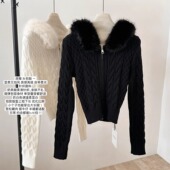 针织衫 温柔连帽拉链毛衣开衫 短外套 优雅修身 显瘦长袖 女秋冬季 新款