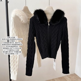 温柔连帽拉链毛衣开衫女秋冬季新款优雅修身显瘦长袖针织衫短外套