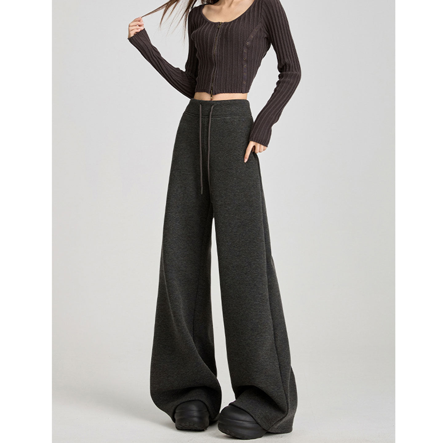 灰色加绒阔腿裤子女春季秋冬宽松垂感休闲运动卫裤加厚糯米面膜裤,女装/女士精品,休闲裤,淘宝优惠券,粉丝福利购,淘宝优惠卷