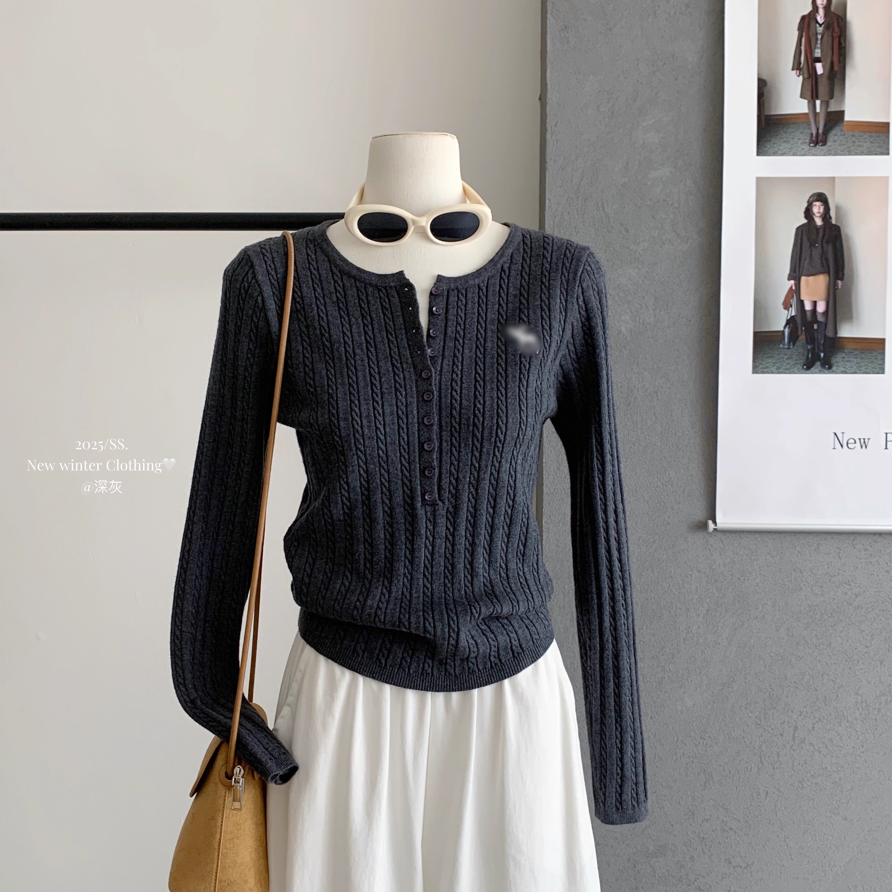 韩系V领小麻花针织衫女2025秋冬修身显瘦洋气设计感内搭毛衣上衣