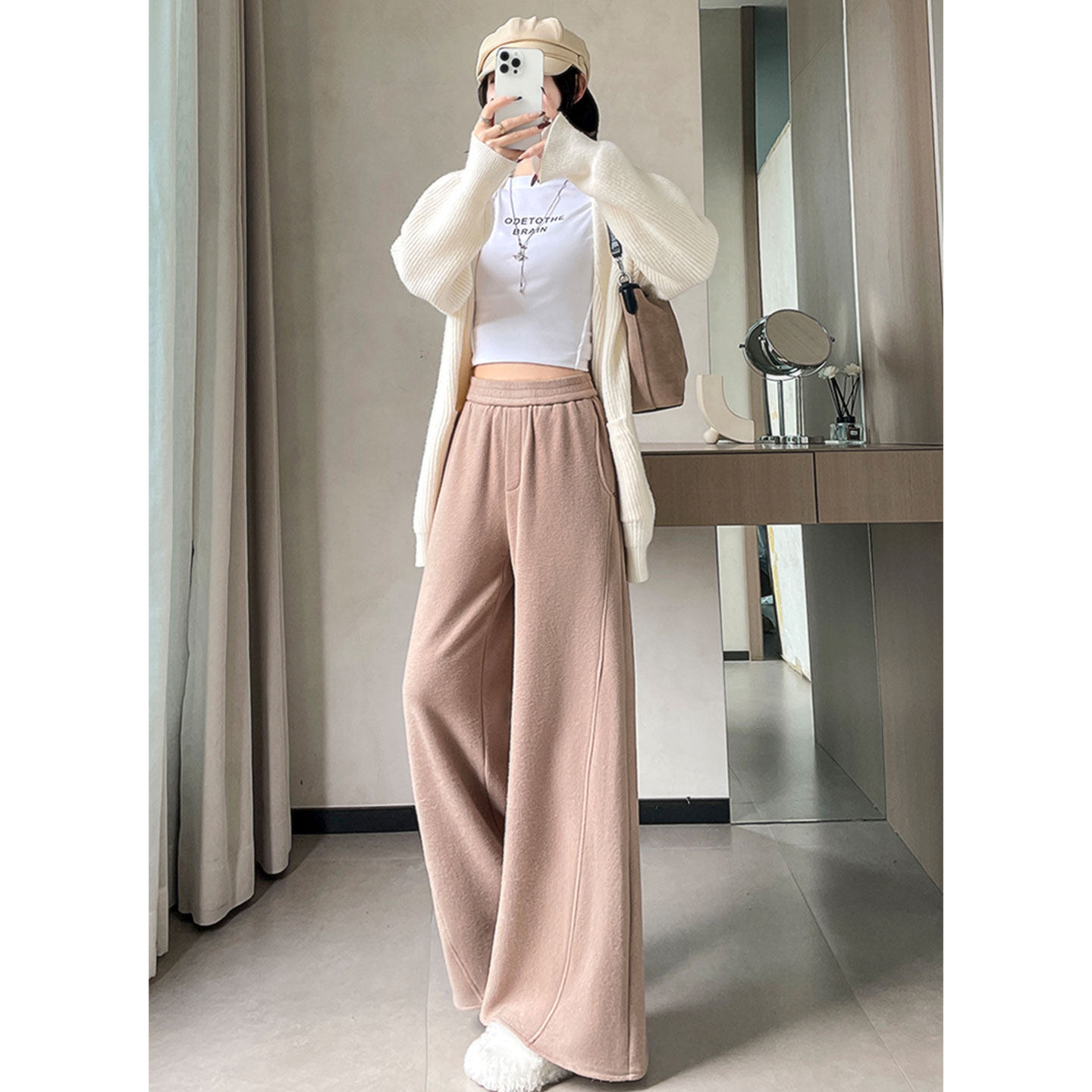 灰色醋酸羊毛弯刀裤女2026春季新款高腰宽松阔腿裤直筒休闲糯米裤,女装/女士精品,休闲裤,淘宝优惠券,粉丝福利购,淘宝优惠卷