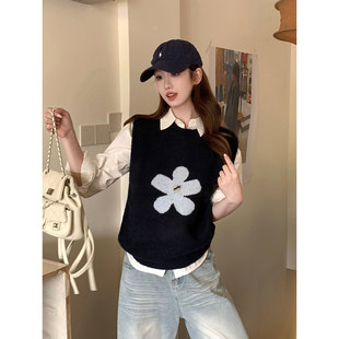 韩系提花叠穿针织衫 毛衣背心上衣 马甲女秋冬气质显瘦学院减龄无袖