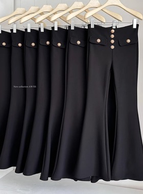 超模腿高弹加绒黑色休闲西装裤女2025超火的加绒裤子修身喇叭长裤