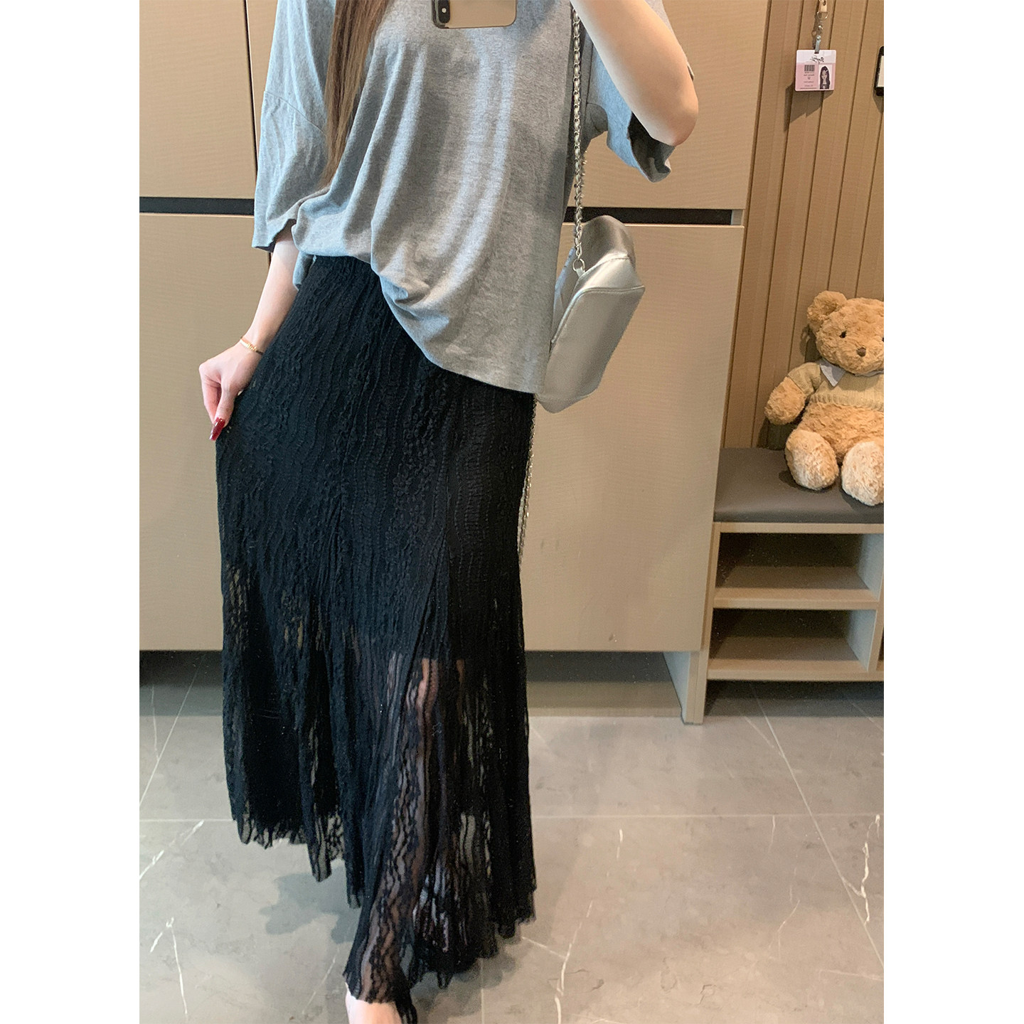 蕾丝镂空绝美巨好看的半身裙女夏季松紧垂坠感包臀鱼尾a字长裙子