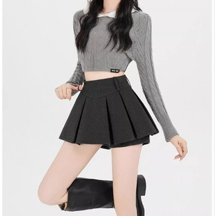 秋冬百褶黑色毛呢半身裙女2025超好看高腰遮胯a字小个子短裙裤