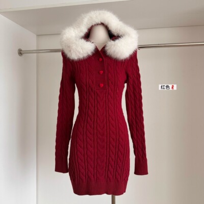 【赠送运费险】狐狸毛领针织裙