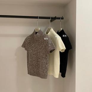 显瘦毛衣女内搭上衣女秋冬高级感 纯色修身 高领气质套头短袖 针织衫