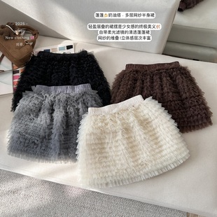 甜到心坎~层层网纱高腰a字半身裙巨好看的秋冬梨型身材蓬蓬蛋糕裙