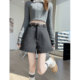 灰色毛呢短裤 子 阔腿裤 女秋冬外穿打底靴裤 小个子高腰宽松a字西装