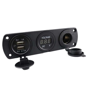 3孔汽车船游艇数显电压表3.1A双USB车充电源母座 组合汽车改装
